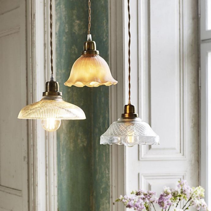 Skleněný lustr Greta Stripe Clear Antique Brass