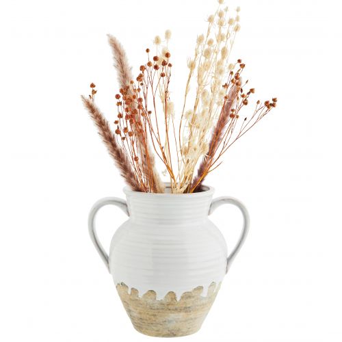 Kameninová váza s uchy White/Natural 22 cm
