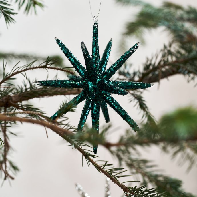 Skleněná vánoční ozdoba Spike Green Glitter 7,5 cm