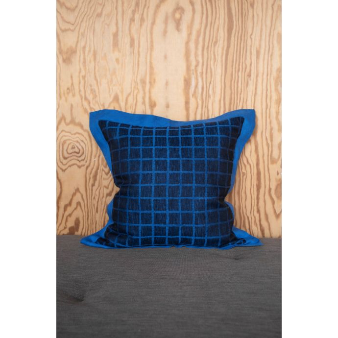 Lněný povlak na polštář Rutig Jacquard Woven Blue Black 48x48 cm