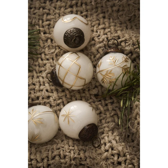 Mini vánoční ozdoby White Gold Engraving - set 10 ks
