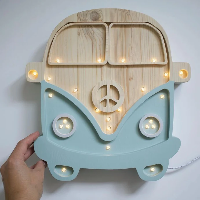 Dětská LED lampička Camper Van Mint/Wood