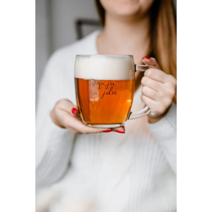 Skleněný půllitr na pivo Dopiju a jdu