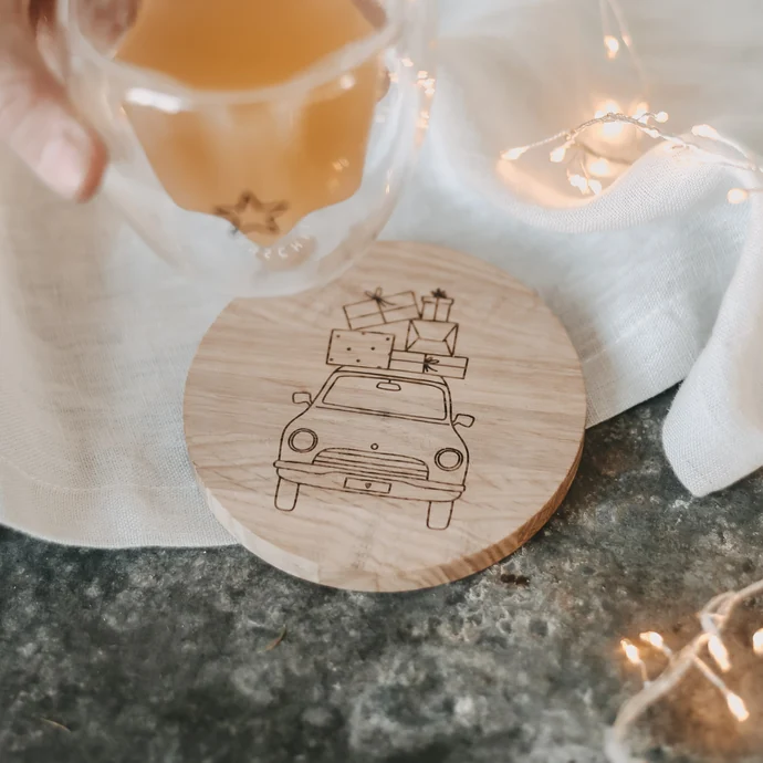 Dřevěný podtácek Christmas Car