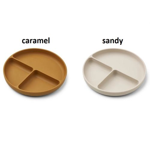 Silikonový talíř s přihrádkami Harvey Caramel/Sandy 21 cm - set 2ks
