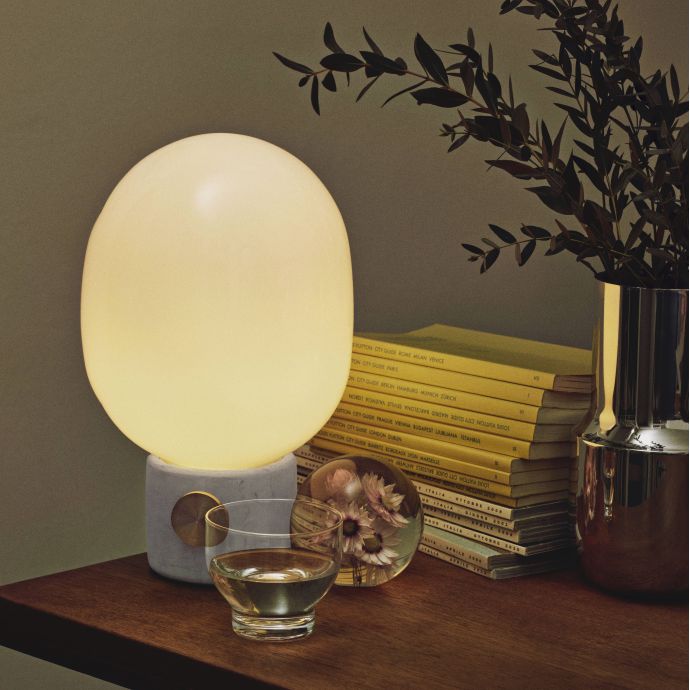 Stmívatelná stolní lampa JWDA Concrete Light Grey/Brass