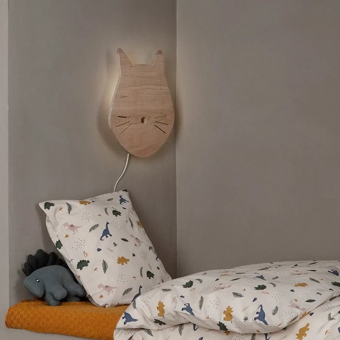 Dětská dřevěná lampička Troy Cat Natural