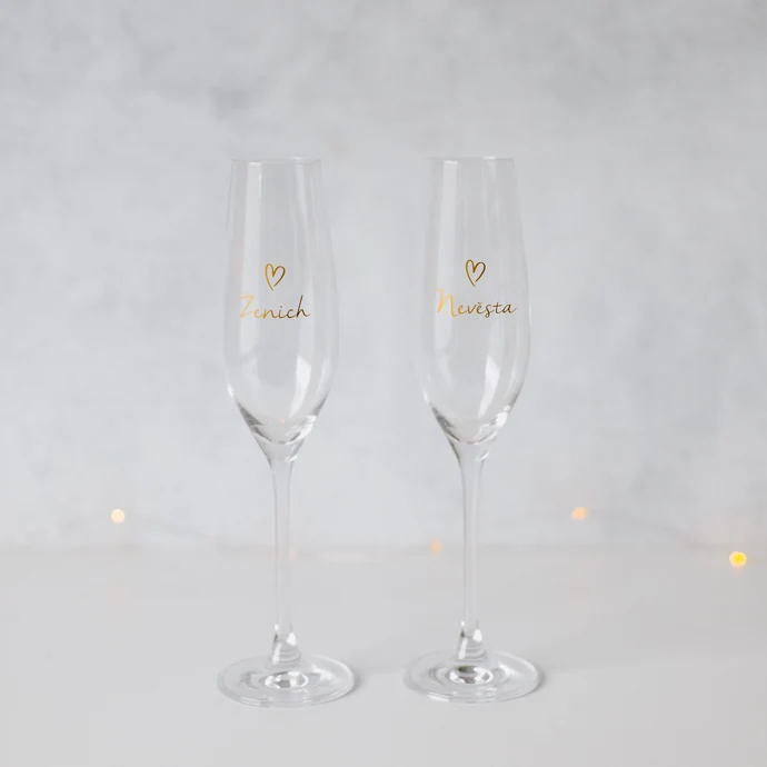 Sklenice na sekt Ženich a nevěsta – set 2 ks CZ