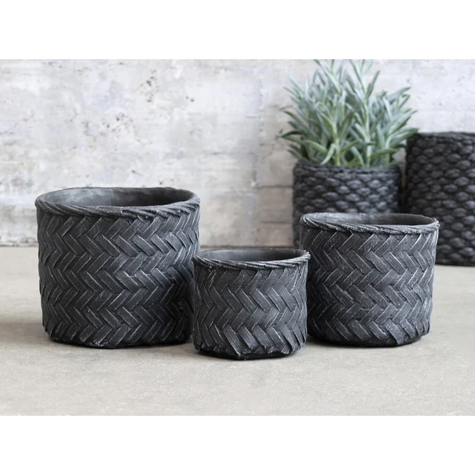 Cementový obal na květináč Braided Antique Coal 17,5 cm