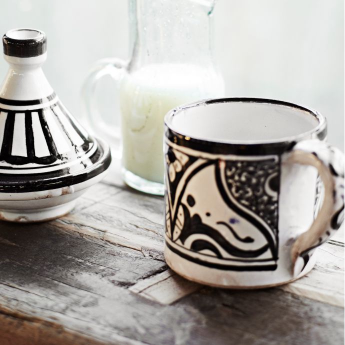 Kameninový hrnek Hand Painted Off White/Black 200ml