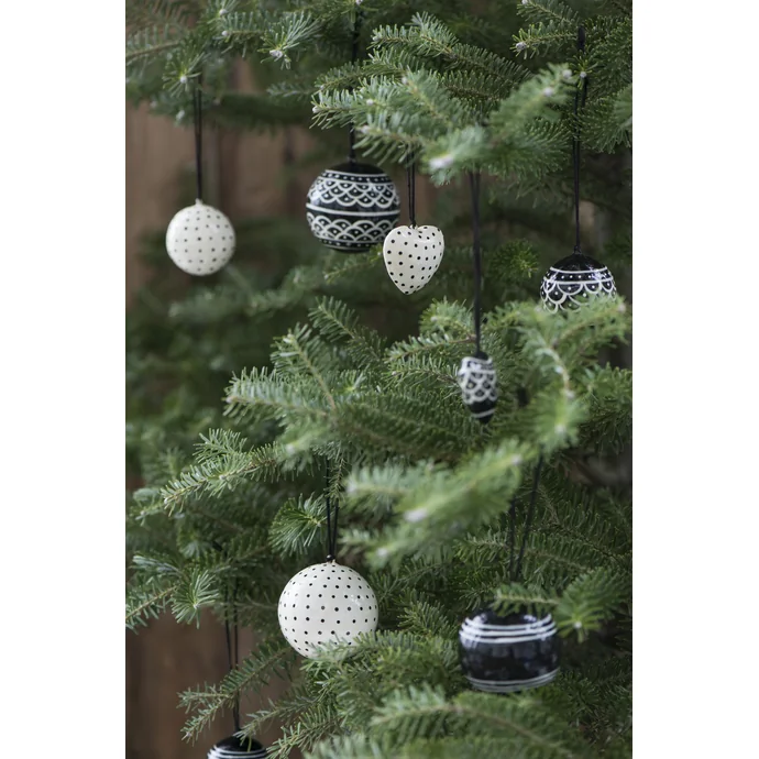 Vánoční mini ozdoba Ball White/black dot