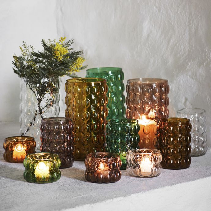 Skleněný svícínek Bubbles Amber 10 cm
