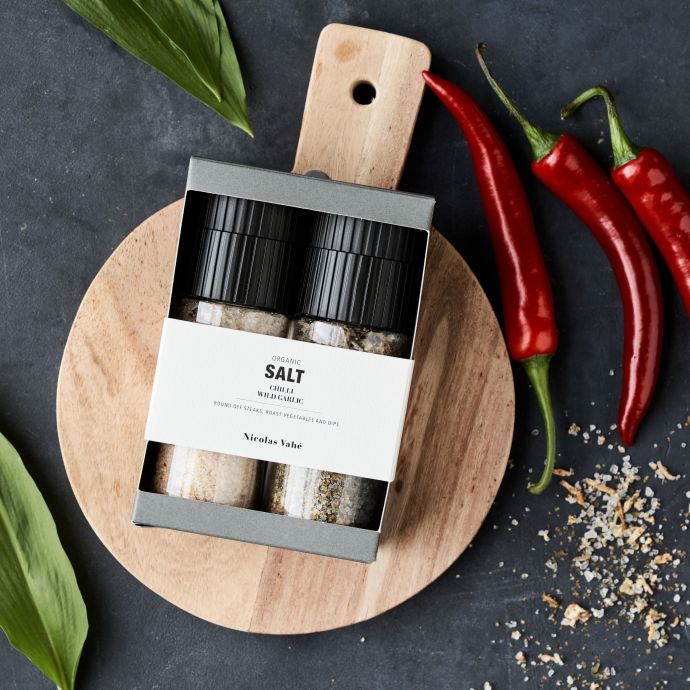 Dárková sada solí Nicolas Vahé - Organic Chilli salt & Wild garlic