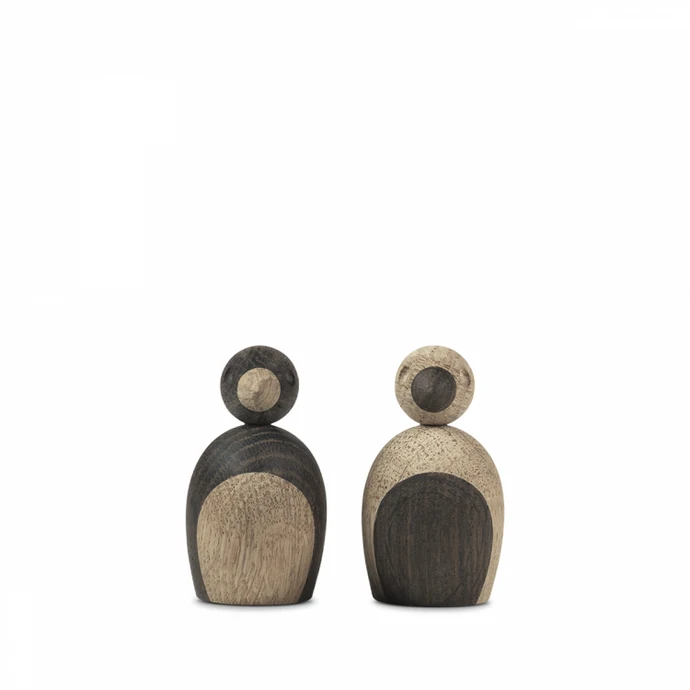 Dřevěný ptáček Natural and Smoked Oak Wood - Set 2 ks