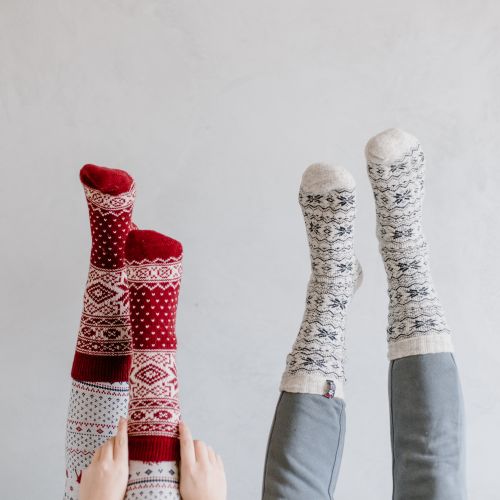 Vlněné ponožky Red/Winter Patern no. 50