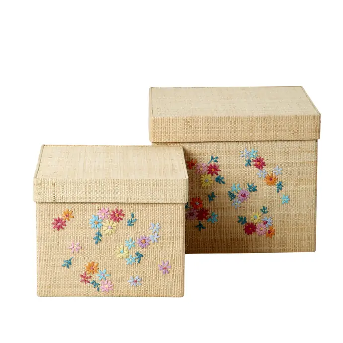 Úložná krabička Flowers Natural/Pink