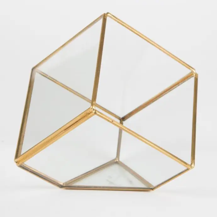 Skleněné terarium Brass Cube