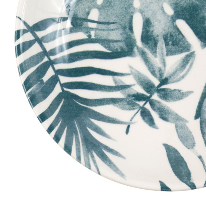 Hluboký keramický talíř Blue Leaf Printing