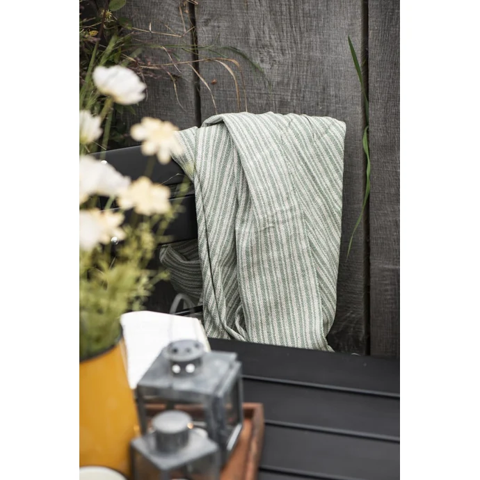 Bavlněný přehoz Cream Green Stripe 130 × 160 cm