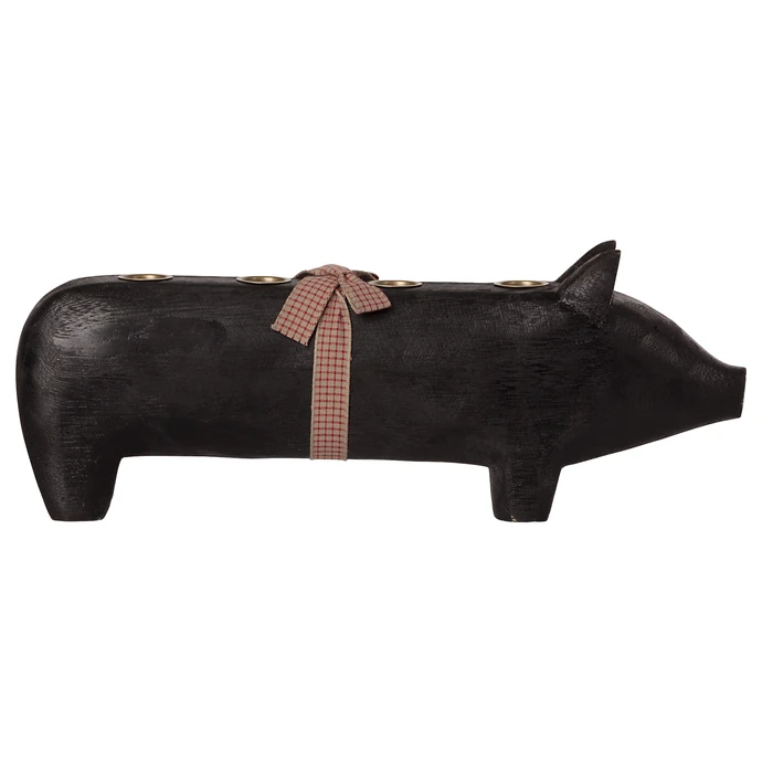 Dřevěný svícen Wooden Pig Large Black