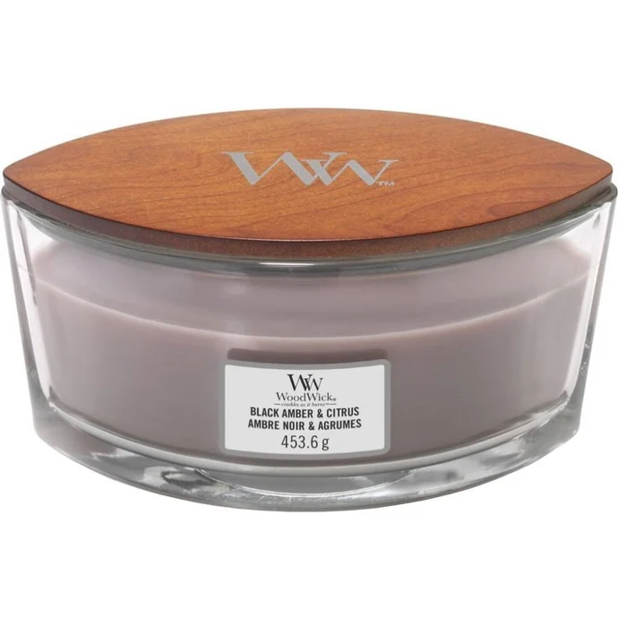 Vonná svíčka WoodWick - Black Amber and Citrus 454 g