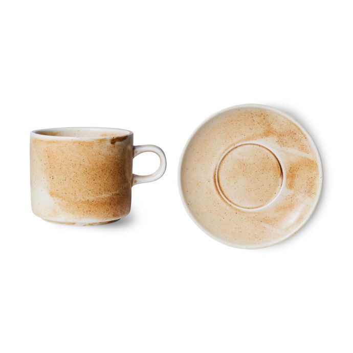 Keramický šálek s podšálkem Rustic Cream/Brown
