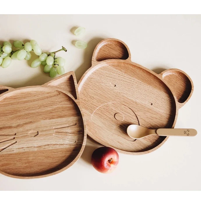 Dětský dřevěný talířek Natural Oak Mr. Bear Plate