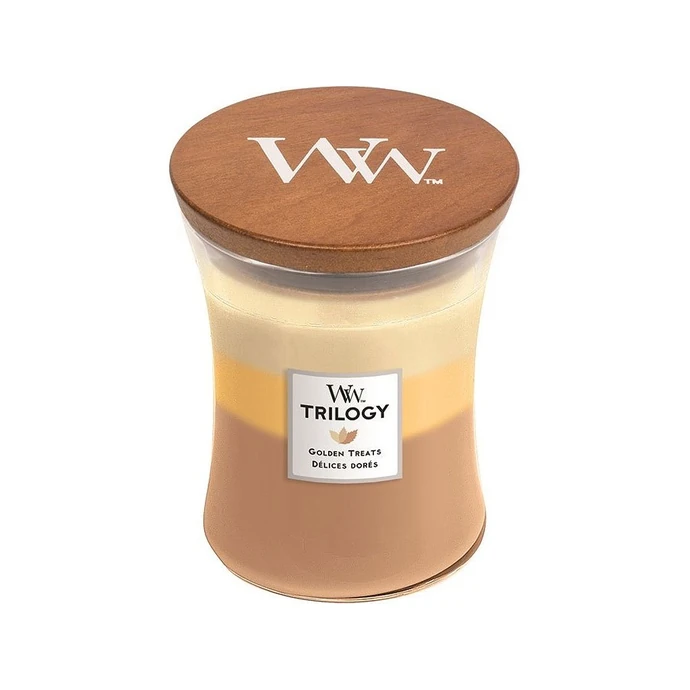 Vonná svíčka WoodWick Trilogy - Golden Treats 275 g