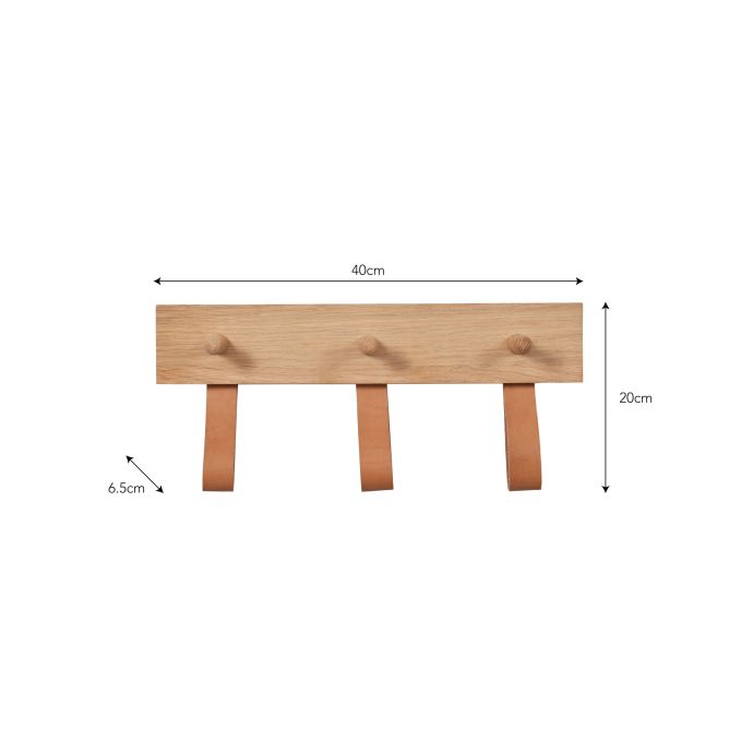 Věšák s koženými poutky Oak 40cm