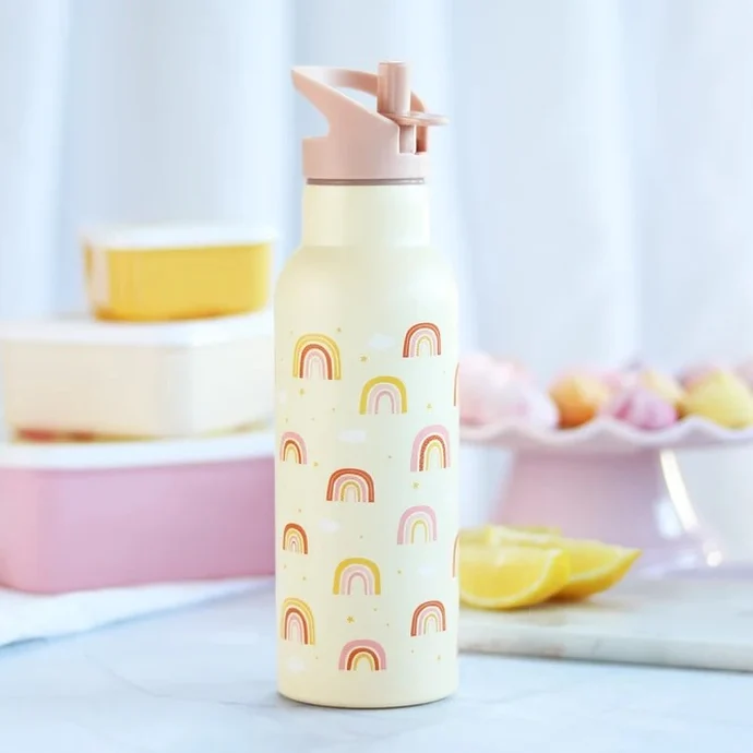 Nerezová lahev na pití s brčkem Rainbows 500 ml