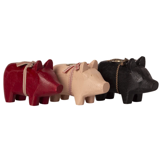 Dřevěný svícen Wooden Pig Red Small