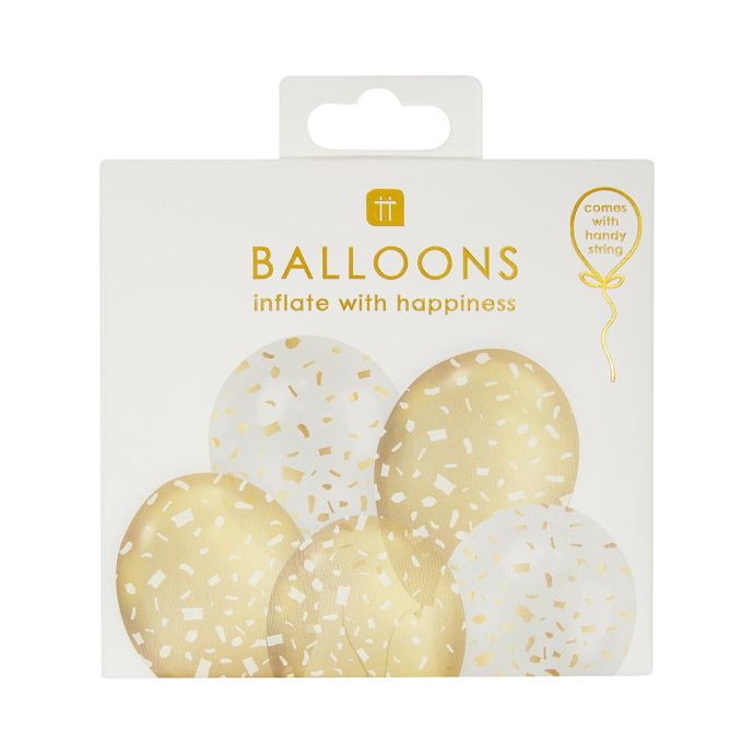 Nafukovací party balonky White and Gold Confetti 5 ks