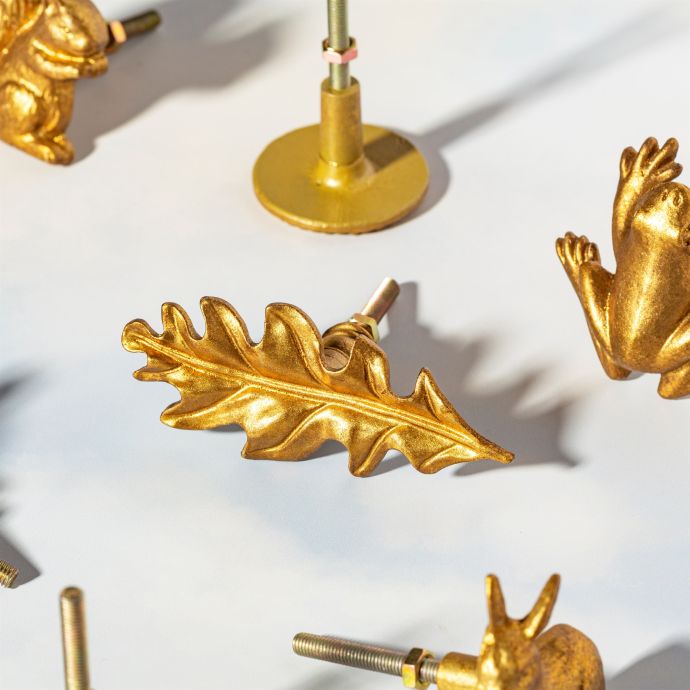 Kovová úchytka Gold Botanical Leaf