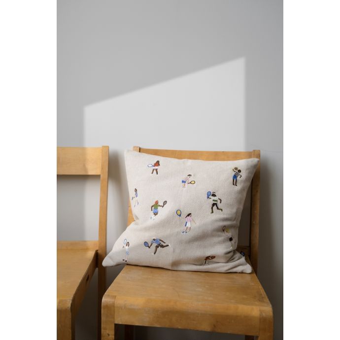 Lěnný povlak na polštář Tennis Embroidered 48x48 cm