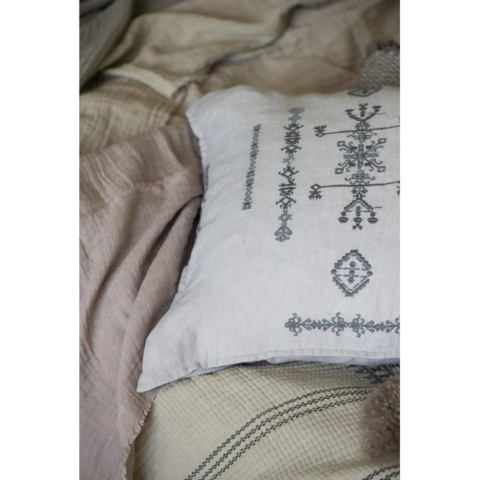 Lněný povlak na polštář Dark Grey Embroidery 50×50 cm