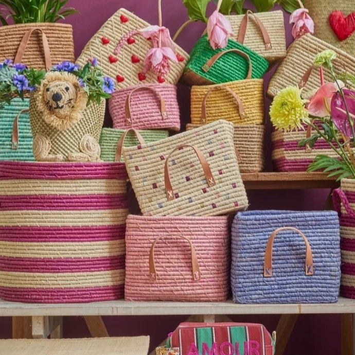 Úložný koš Square Raffia Dots in Lavender