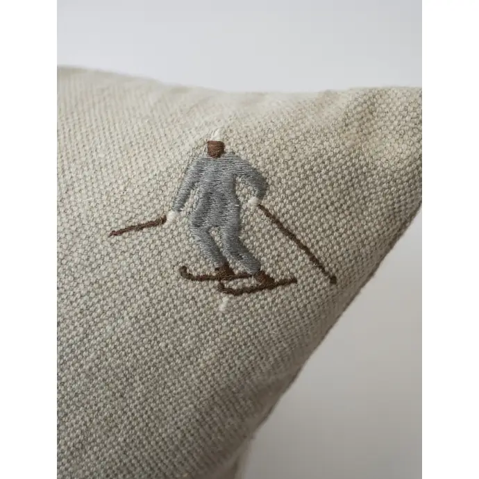 Lněný povlak na polštář Skiers Embroidered 48 x 48 cm