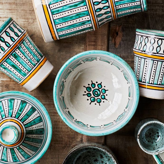 Kameninová miska Hand Painted Off White/Green