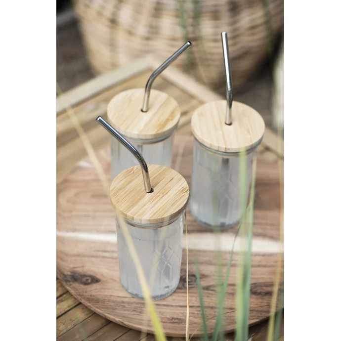 Sklenička s víčkem a kovovým brčkem Bamboo