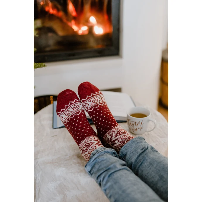 Vlněné ponožky Red/Winter Patern no. 50