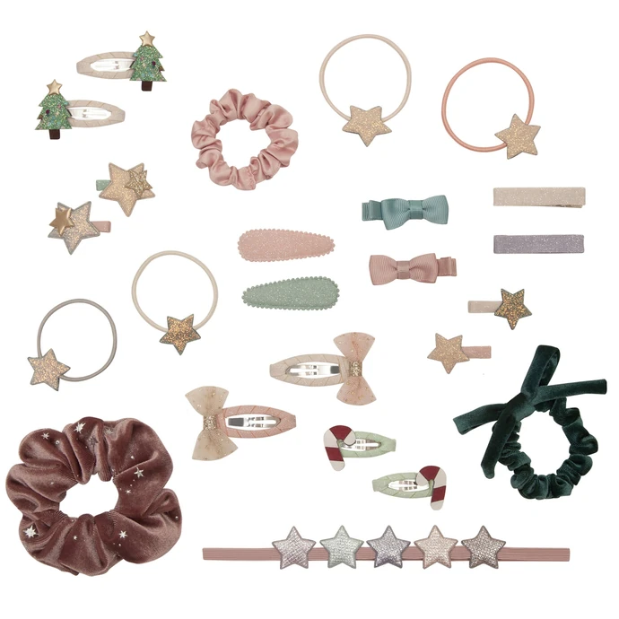 Dětský adventní kalendář s vlasovými doplňky