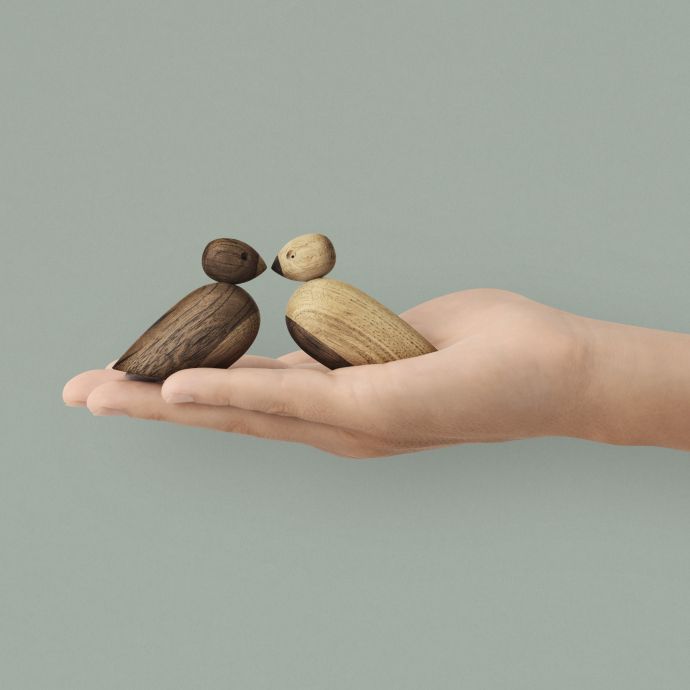 Dřevěný ptáček Natural and Smoked Oak Wood - Set 2 ks