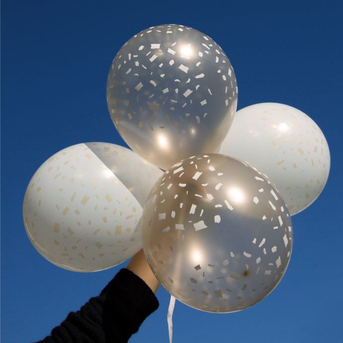 Nafukovací party balonky White and Gold Confetti 5 ks