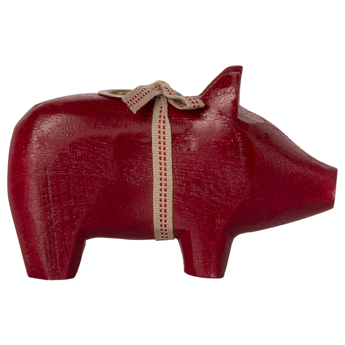 Dřevěný svícen Wooden Pig Red Small