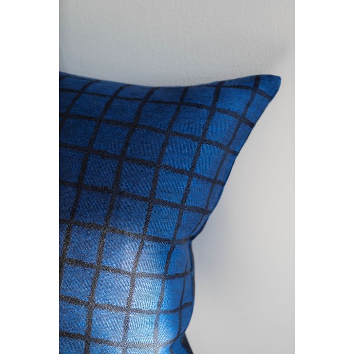 Lněný povlak na polštář Rutig Jacquard Woven Blue Black 48x48 cm