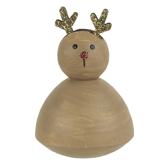 Dřevěný sobík Glitter Reindeer 7,2 cm