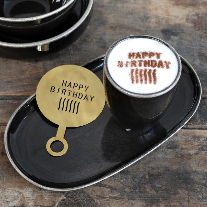 Nerezová šablona na zdobení kávy Happy Birthday