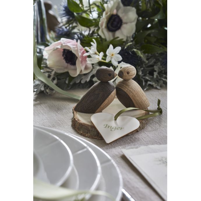 Dřevěný ptáček Natural and Smoked Oak Wood - Set 2 ks