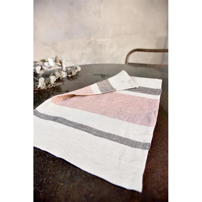 Lněná utěrka Rose Grey Stripes 70×50 cm