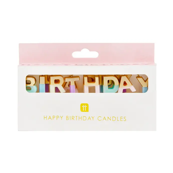 Dortové svíčky Happy Birthday Pastel
